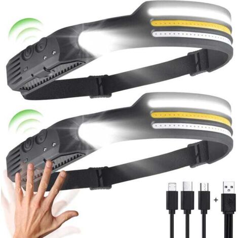 2 linternas frontales LED recargables, ultra potentes, para correr, con batería recargable y conexión USB. Diadema para trail running.