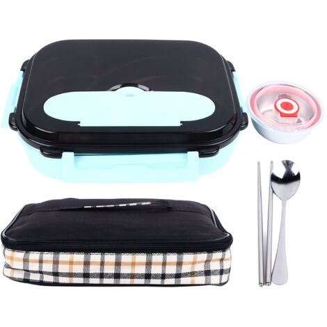 2-Liter-Lunchbox aus Edelstahl mit 4 Fächern und Besteck, ideal für Arbeit, Schule und Reisen.