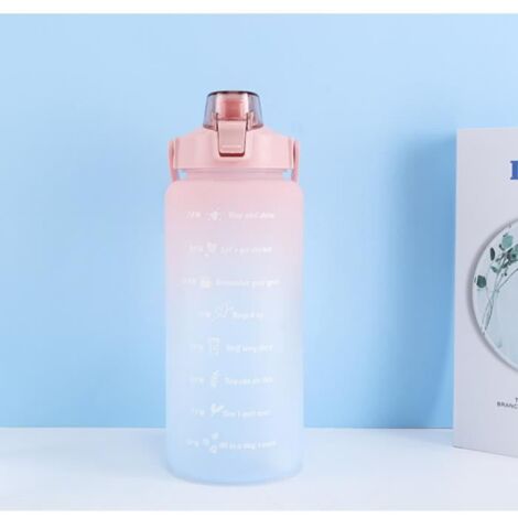2 Litre Gourde Sport avec Paille et Marqueur de Temps de Motivation, Bouteille d'eau étanche, Reutilisable.