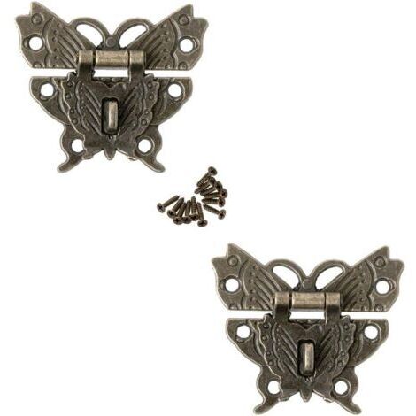2 Loquet de Style Antique Verrous vintage Moraillon Loquet Serrure Fermoir Serrure à boucle papillon pour Décoratifs Cabinet Armoire Boîte à Bijoux Boîte Cadeau Valise