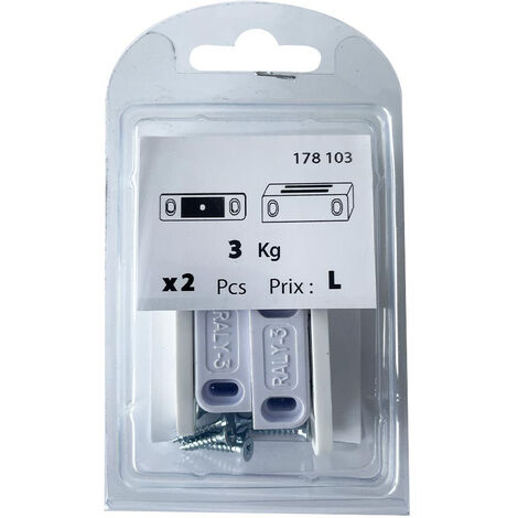 2 loqueteaux magnétiques + vis 3kg plastique blanc - Vissal