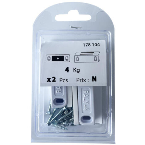 2 loqueteaux magnétiques + vis 4kg plastique blanc - Vissal