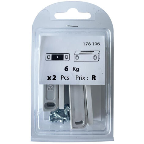 2 loqueteaux magnétiques + vis 6kg plastique blanc - Vissal