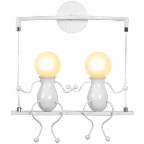 2 Luce Moderna Applique da Parete Creativo Humanoid Lampada da Parete E27 Iron Interno per Soggiorno Corridoio Camera da Letto, Bianca