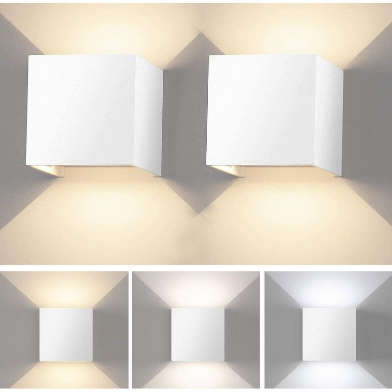 

2 luces de pared para interiores / exteriores, ángulo de haz ajustable, luz de pared LED con carcasa de aluminio de diseño superior e inferior, luz