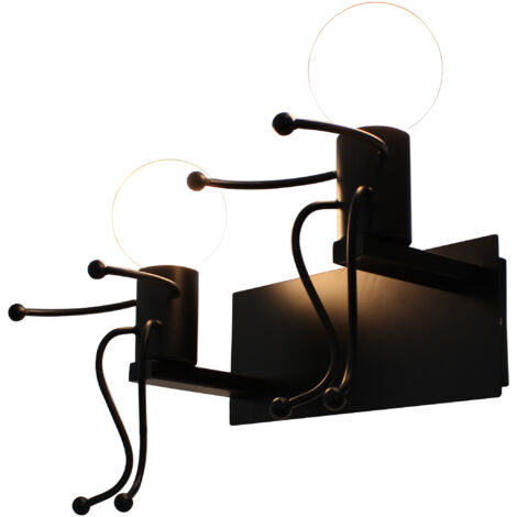 2 Luci Applique da Parete Moderna Humanoid Interno Lampada da Parete E27 Nero Metallo Ferro per Bambini, Corridoio, Scala - Senza Lampadine