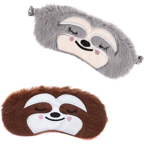 2 lustige Schlafmasken (Grau/Braun), weiche und flauschige Plüschtiere für Mädchen, Reise-Schlafmasken für Kinder