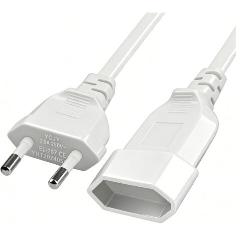 2 M Euro Rallonge de Câble, Câble d'extension Fiche Type C Euro vers Prise Type C, Rallonge Câble Euro Électrique pour TV PC Moniteur Console de Jeux, Appareils Électroménagers