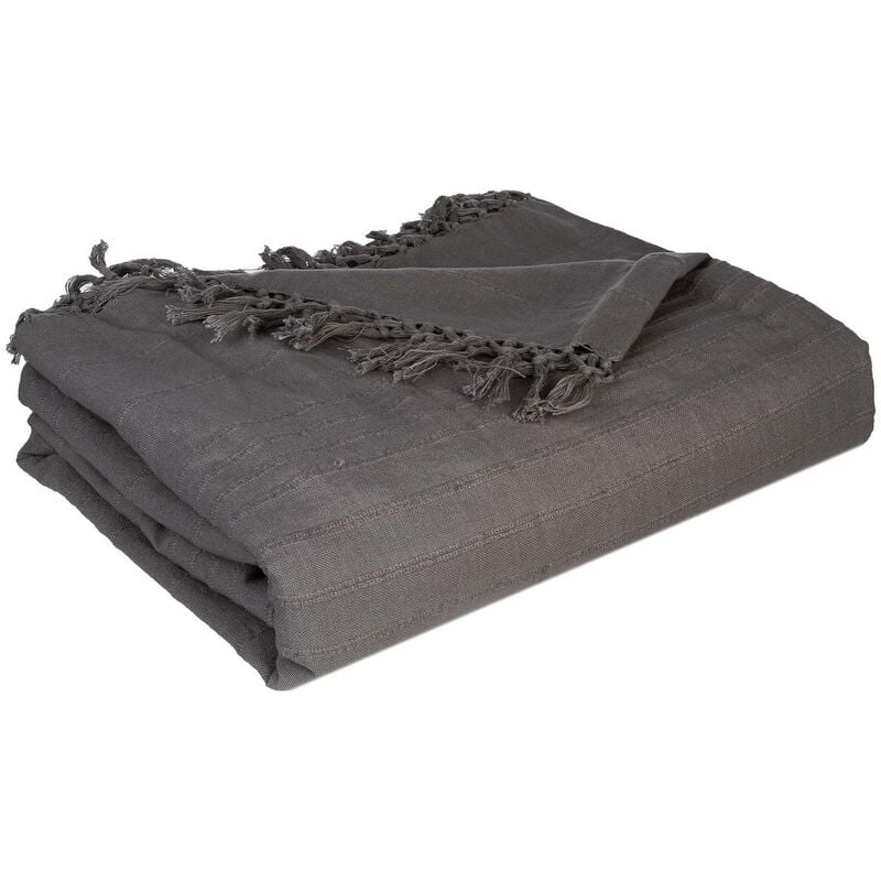 Jeté de lit coton gris 230x250cm Atmosphera créateur d'intérieur