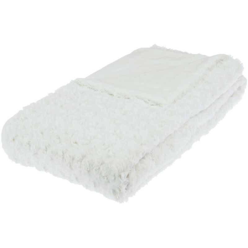 Plaid Bouclette fausse fourrure blanc 120x160cm - Atmosphera créateur d'intérieur
