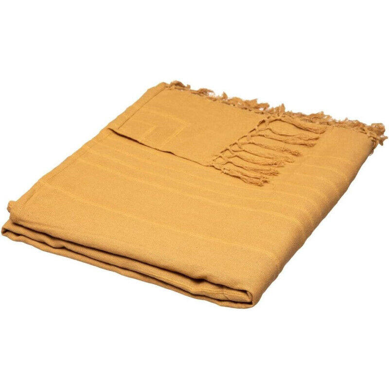 Atmosphera - Jeté de lit coton jaune moutarde 230x250cm créateur d'intérieur