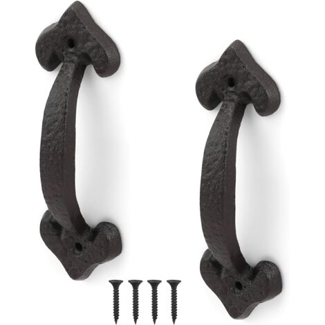 2 maniglie per porte scorrevoli nere, maniglie per porte esterne in ferro battuto, lunghezza 170 mm, maniglia vintage con viti, adatte per capannoni, garage, fienili, armadi