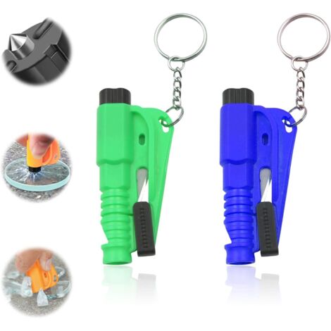 2 martillos de emergencia para coche con cortador de cinturón y silbato, martillo de emergencia 3 en 1, martillo de seguridad con cortador de cinturón, coche cortaventanas (azul y verde)