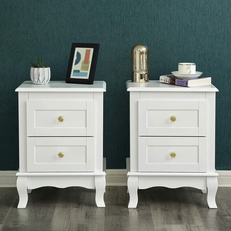 

Mesitas de Nochecon 2 Cajones, Madera, Patas de Pino Macizo, Amplio Espacio de Almacenamiento, color Blanco RDN012 - Blanco