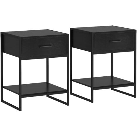 2 mesitas de noche mesas auxiliares con cajón y estante de abierto estilo moderno para dormitorio salón cama oficina 45x40x60 cm negro