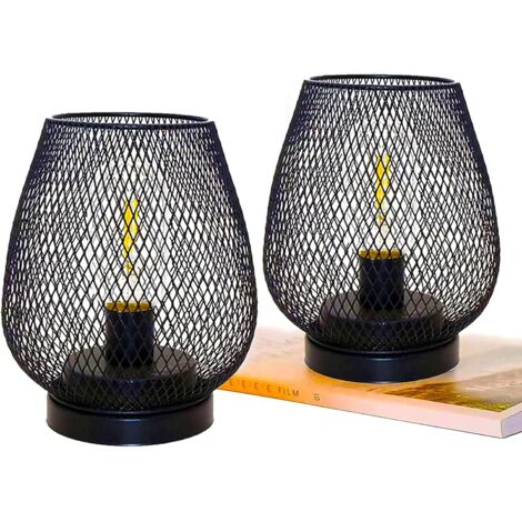 2 Metal Cage Table Lamp Battery Powered, Cordless Accent Light with LED Edison Style Bulb for Bedroom Home Weddings Parties Patio Indoors Outdoors(Egg Shape)