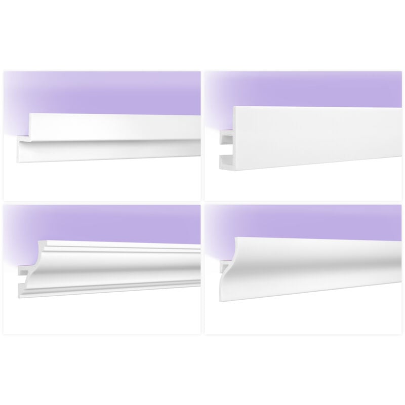 2 mètres de moulure led - moulure en hdps avec éclairage indirect - opaque: KH903 - 48 x 22 mm, 30 mètres / 15 baguettes