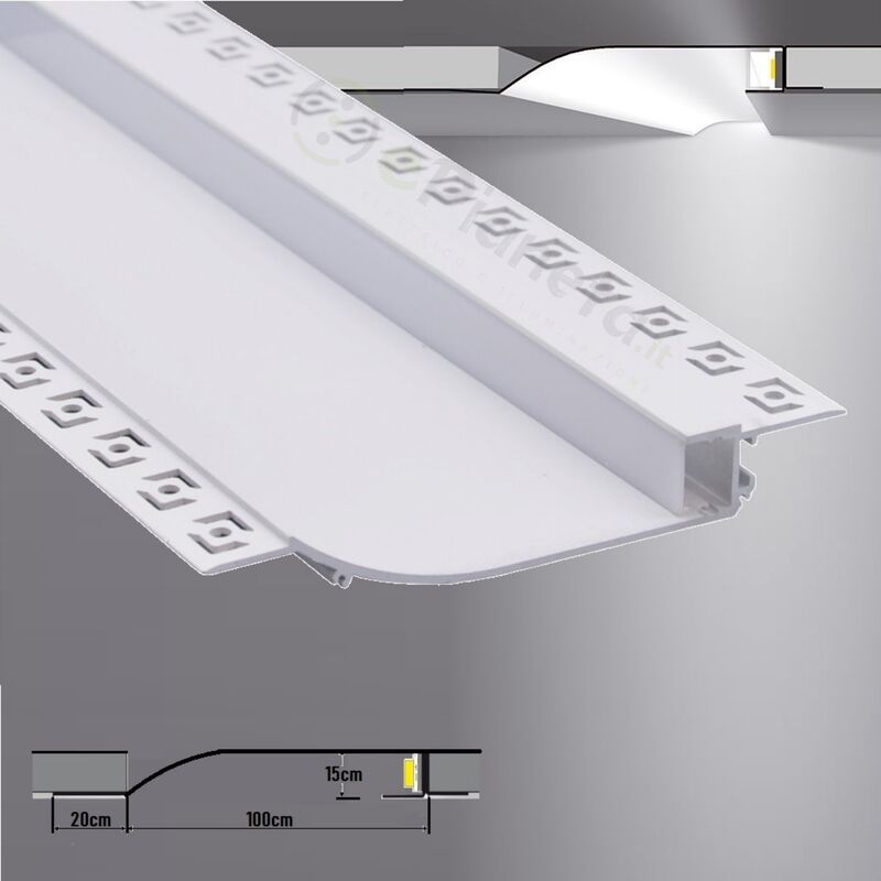Image of 2 metri profilo alluminio strip led luce soffusa incasso scomparsa cartongesso