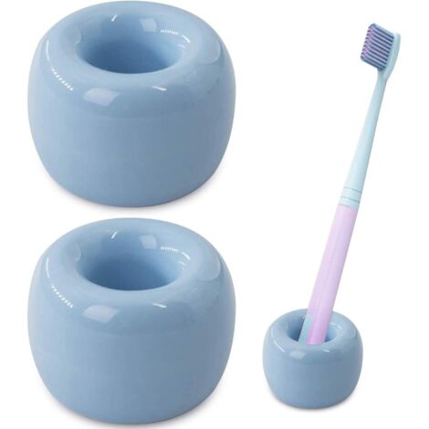 2 mini-boîte de rangement pour brosse à dents pour couple fait à la main en céramique (bleu)