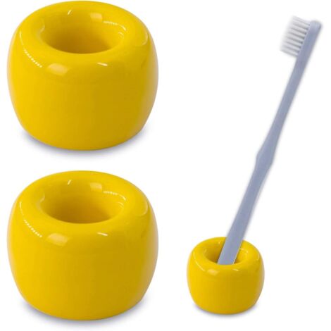 2 mini porte-brosse à dents en céramique pour salle de bain (jaune)