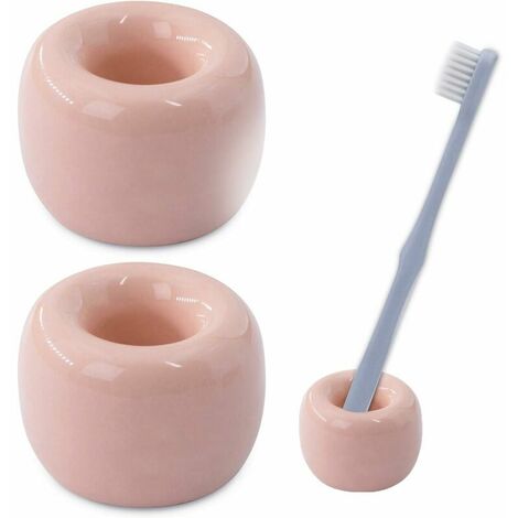 2 mini porte-brosse à dents en céramique pour salle de bain (rose)