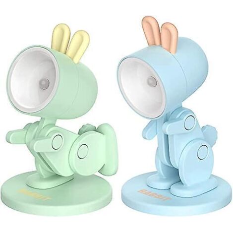 2 Mini Veilleuses (lapin, Bleu Et Vert), Veilleuse Mignonne De Dessin Anim Diy, Lampe De Bureau Led Portable Avec Support De Tlphone Rglable, Conv