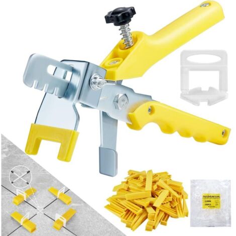 2-mm-Fliesenverlegesystem mit 300 Clips, 100 Keilen, 100 Abstandshaltern und 1 Zange für die Fliesenverlegung, Fliesenkeil-Set für Heimwerker und Profis