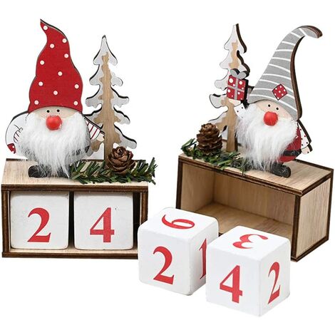2 morceaux de calendrier de compte à rebours de Noël en bois, bloc de calendrier de Noël de décoration de calendrier du père Noël, adapté à la décoration de bureau à domicile