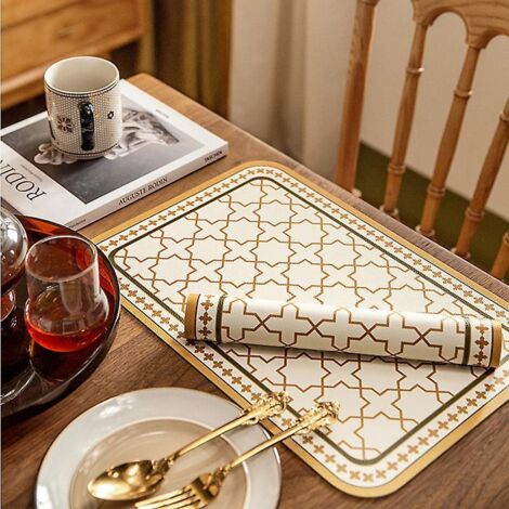 2 Morceaux De Napperon En Cuir De Luxe Lger Rsistant  La Chaleur Anti-brlure Tapis D'isolation Tapis De Bol Domestique Tapis De Nourriture Occiden