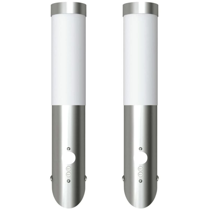 2 Motion Detector Stainless Steel Wall Lights - Silver