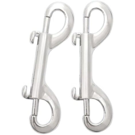 2 mousquetons doubles en zinc argenté pour laisse de chien et porte-clés, attaches robustes et durables