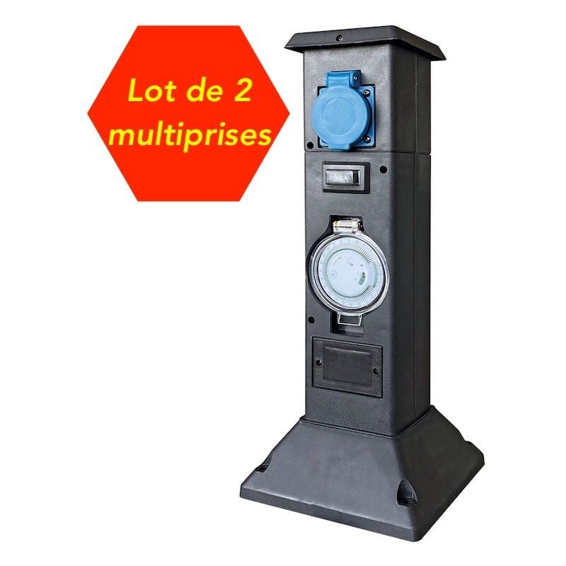 2 Multiprises Bornes 3 Prises Électriques et Programmateur Pour Jardin Et bassin