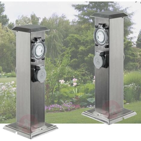 2 Multiprises Bornes Inox 2 Prises Électriques Et Minuterie Pour Jardin Et Extérieur