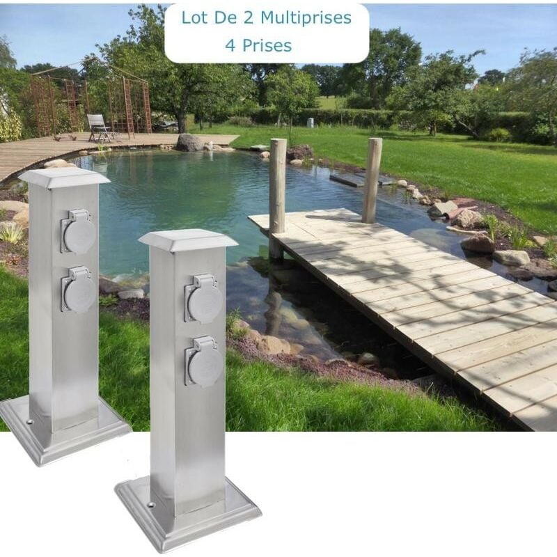 2 Multiprises Bornes Inox 4 Prises Électriques Pour Jardin Et Extérieur - Argent