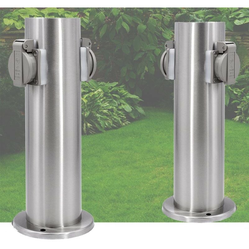 2 Multiprises Bornes Rondes 2 Prises Électriques Pour Jardin Et Extérieur - Argent