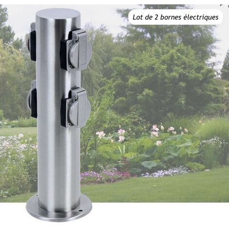 2 Multiprises Bornes Rondes 4 Prises Électriques Pour Jardin Et Extérieur
