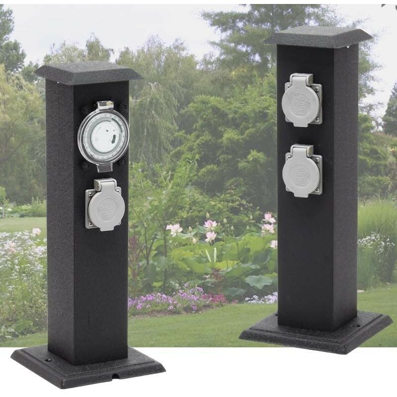 2 Multiprises Noires 4 Prises Électriques Et Minuterie Pour Jardin Et Extérieur - Noir
