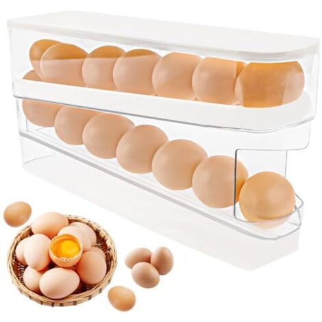 2 Niveaux Distributeur Automatique D'œufs, Organisateur D'œufs au Réfrigérateur, Peu Encombrant Roulant Rangement oeuf, Peut Contenir 12 Gros œufs, pour Réfrigérateur, Cuisine, Armoires
