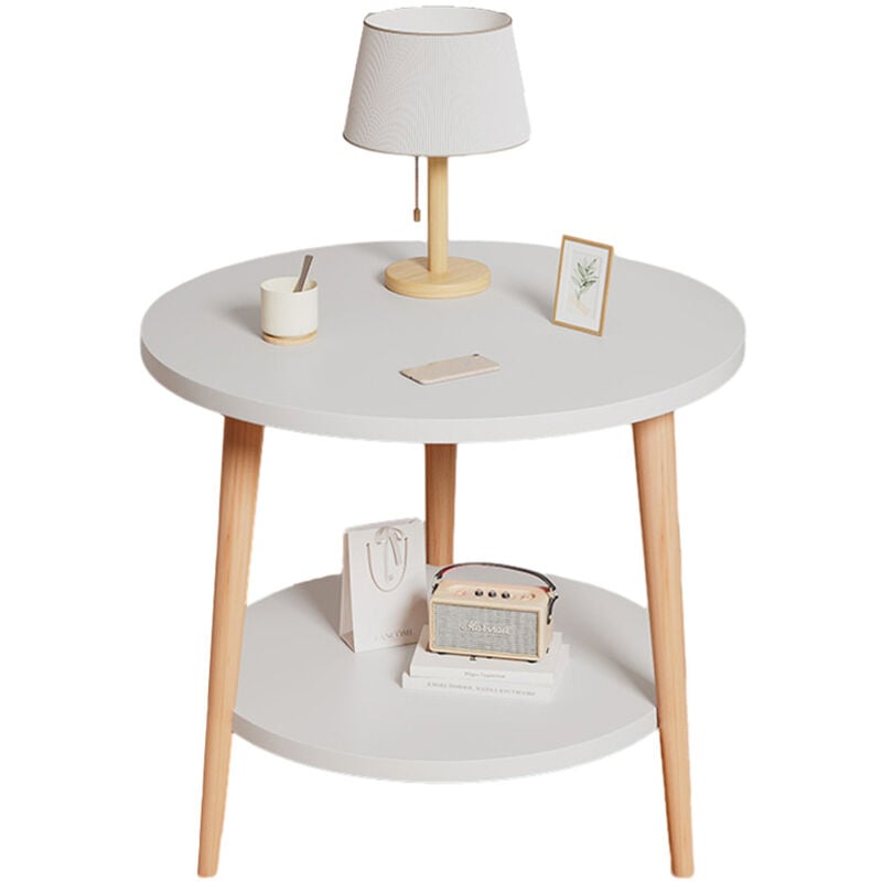 Table d'Appoint Ronde, 2 Niveaux Petite Table Basse Décorative en Bois,Table de Chevet Style Moderne Table de Nuit Idéal pour Salon, Balcon, Chambre