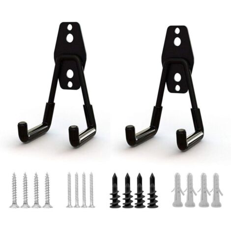 2 noir Crochets de Garage,Crochet de Rangement Acier Garage de Stockage Utilitaire Crochets Porte Outils de Jardin Mural,Avec Revêtement Antidérapant pour L'organisation D'outils Lourds
