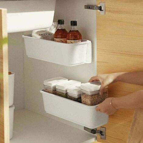 2 organisateurs de panier d'armoire de cuisine,Glissez les tiroirs de rangement en plastique,sous l'vier,organisateur du meuble, tiroir coulissant pour cuisine,salle de bain Undersink(blanc)