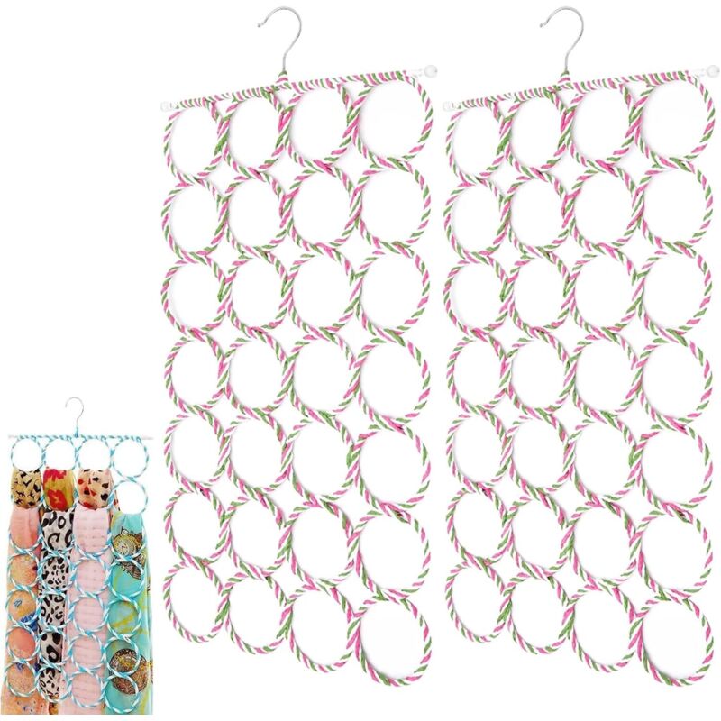 2 organisateurs écharpes/ceintures (28 trous), anneaux, rangement ordonné foulards/châles dans garde-robe
