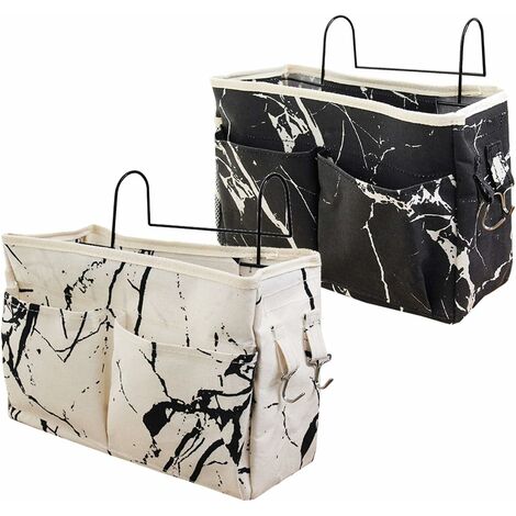 2 organizadores impermeables para mesita de noche, práctica bolsa de almacenamiento colgante, 3 bolsillos, organizador de cama con diseño de mármol, bolsillo de almacenamiento ancho para cama, litera,