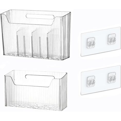 2 organizer autoadesivi per ante di armadietti, organizer trasparenti da parete per cucina con fori, scatole portaoggetti adesive da parete con divisori, adatti per cucine e bagni (grande + medio)