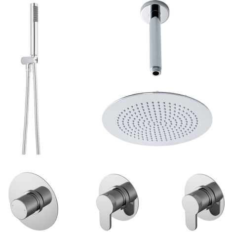 2 Outlet Concealed Valves Shower Bundle with Handset, Ceiling Mount Arm & Head - Chrome