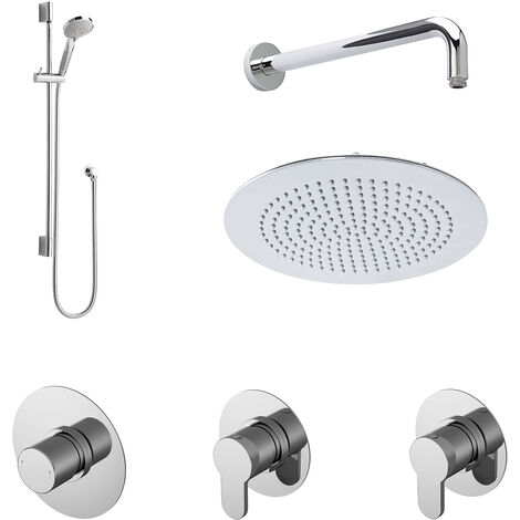 2 Outlet Concealed Valves Shower Bundle with Slide Rail Kit, Wall Mount Arm & Head - Chrome