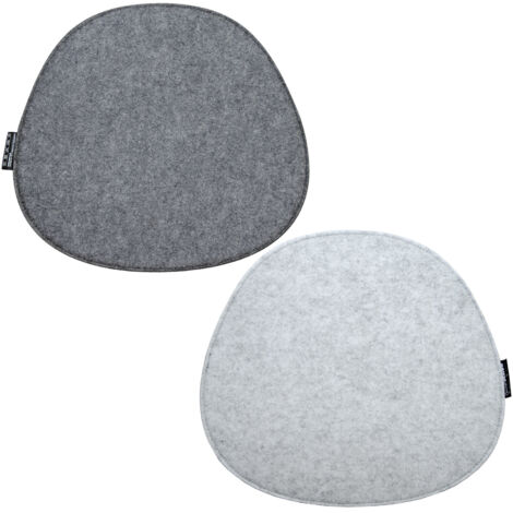 2 Oval Felt Cushions for Designer Chairs 40x37cm Warm 8mm Thin Reversible Grey