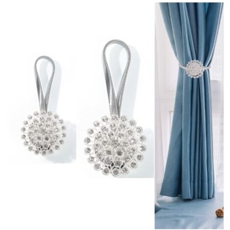 2 Paar magnetische Gardinenhalter, exquisite Perlenkugelform, Wohnzimmeraccessoires, Gardinenhalter, kein Bohren erforderlich für Wände, Schlafzimmer, Büro, Hotel - weiß (dehnbar)