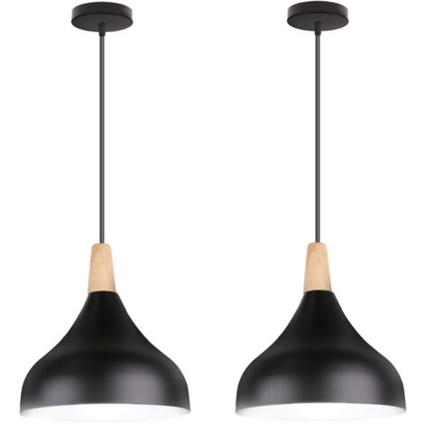 2 Pacchi Lampadario a Sospensione Moderna E27 Lampada da Soffitto in Legna Metallo, Altezza Regolabile per Soggiorno Sala da Pranzo Camera (Nero)