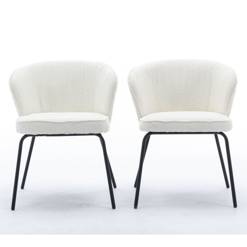 2 Pack, 018 Boucle Fabric Wing back Armchair Accent Chair Dining Chair with Black Powder Coating Metal Leg, Beige